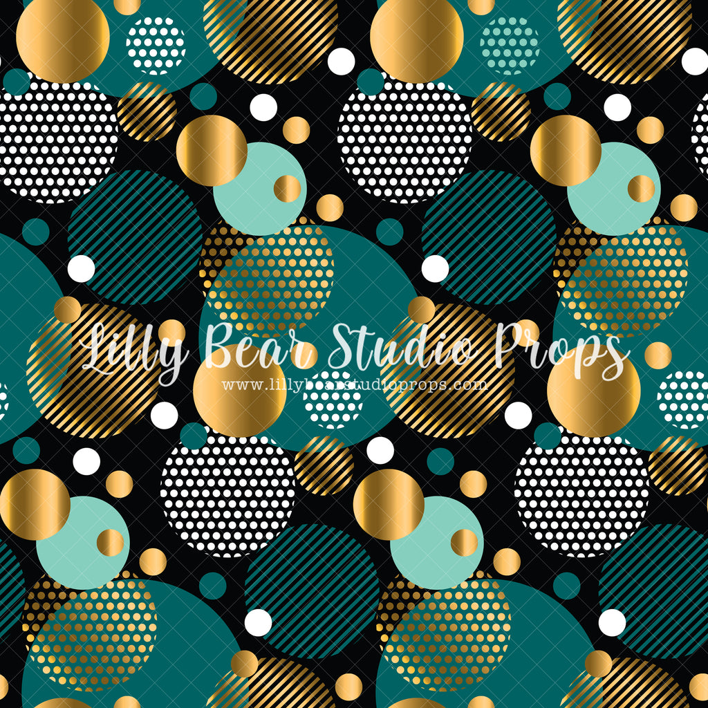 Green & Gold Polka Dots - Lilly Bear Studio Props, black stripes, dots, FABRICS, gold, gold dots, gold polka dot, pattern, polka dot, stripes