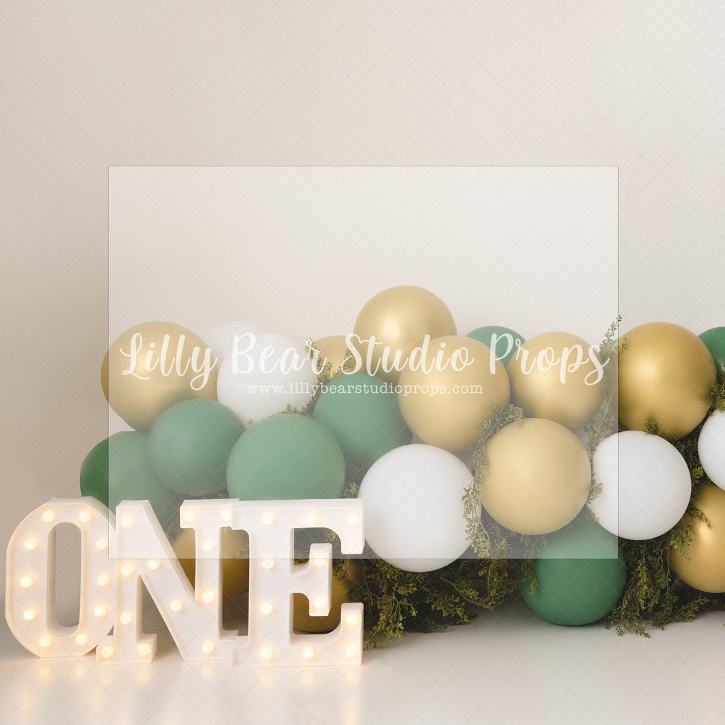 Greenery Gold Garland - Lilly Bear Studio Props, balloon garland, blue balloon garland, blue balloons, blue boy, boy, boy balloon garland, boy birthday, Fabric, FABRICS, garland, gold balloons, molding, wainscotting wall, white balloons, Wrinkle Free Fabric