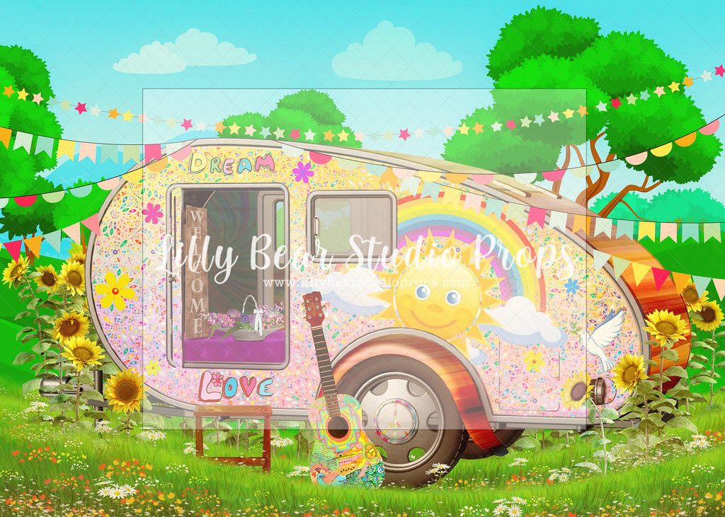 Groovy Camper - Lilly Bear Studio Props, 60s, camper, decade, groovy, guitar, peace, peace and love, sun