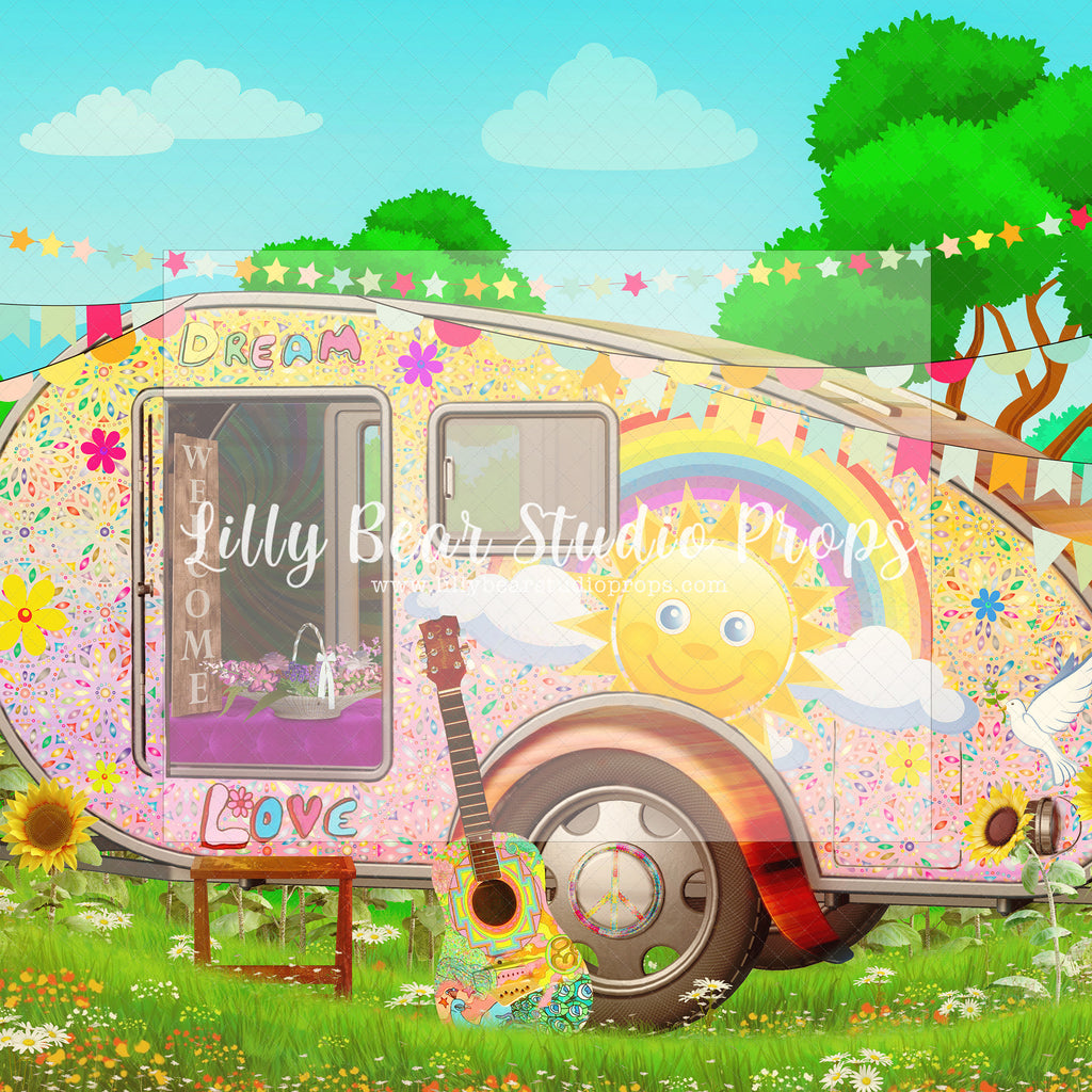 Groovy Camper - Lilly Bear Studio Props, 60s, camper, decade, groovy, guitar, peace, peace and love, sun