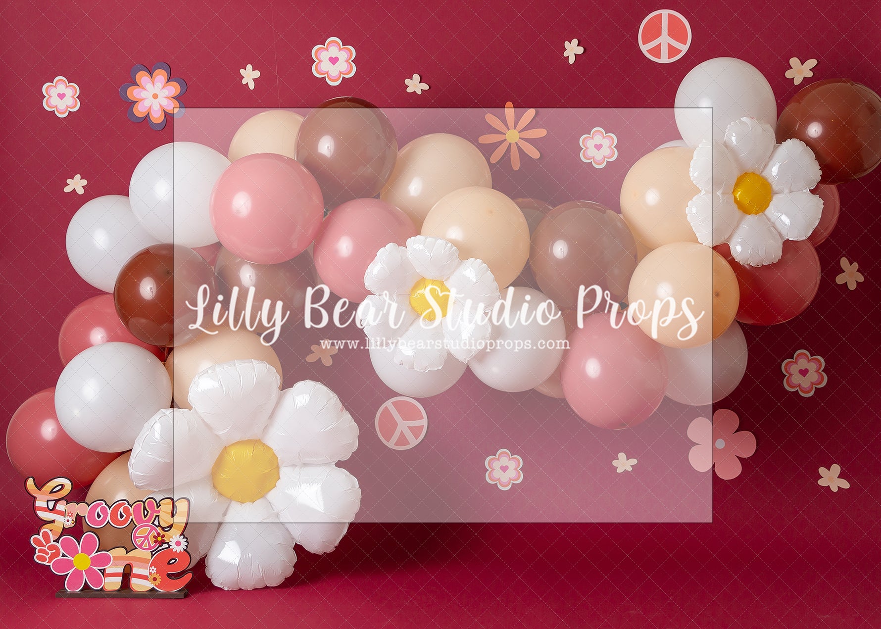 Groovy One by Celebrate Photography - Lilly Bear Studio Props, 60s, daisy, daisy balloons, daisy floral, daisy floral garland, daisy flowers, daisy garland, flower child, groovy, groovy man, groovy one, hippie, peace, peace and love, peace love, peace symbol