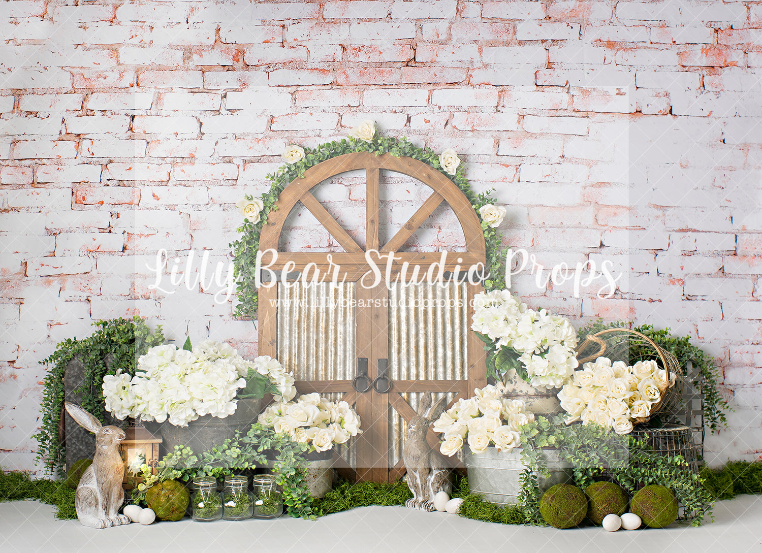 Hello Spring Bunnies - Lilly Bear Studio Props, FABRICS, flower barn doors, flower garden, spring, spring garden