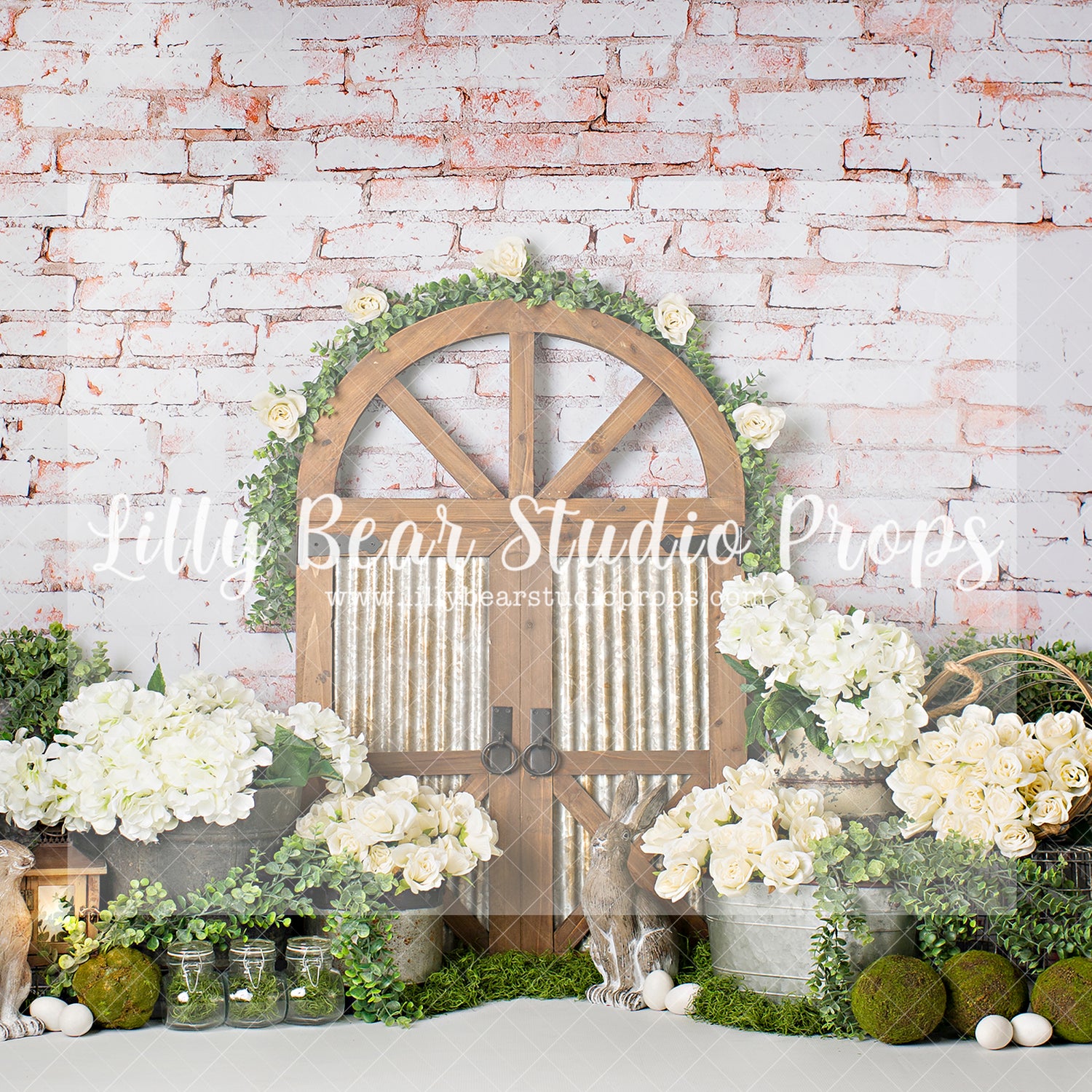Hello Spring Bunnies - Lilly Bear Studio Props, FABRICS, flower barn doors, flower garden, spring, spring garden