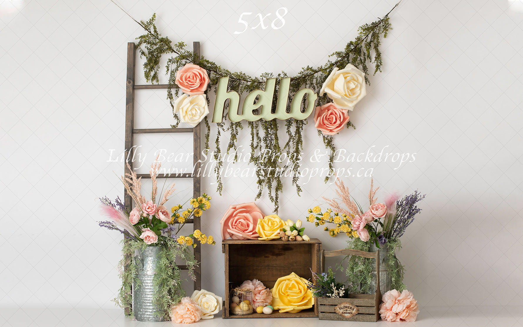 HELLO Spring by Amber Costa Photography sold by Lilly Bear Studio Props, balloons - boho - boys - cake smash - easter