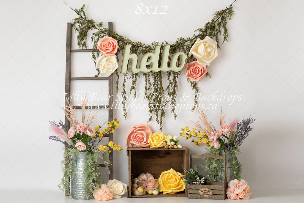 HELLO Spring by Amber Costa Photography sold by Lilly Bear Studio Props, balloons - boho - boys - cake smash - easter