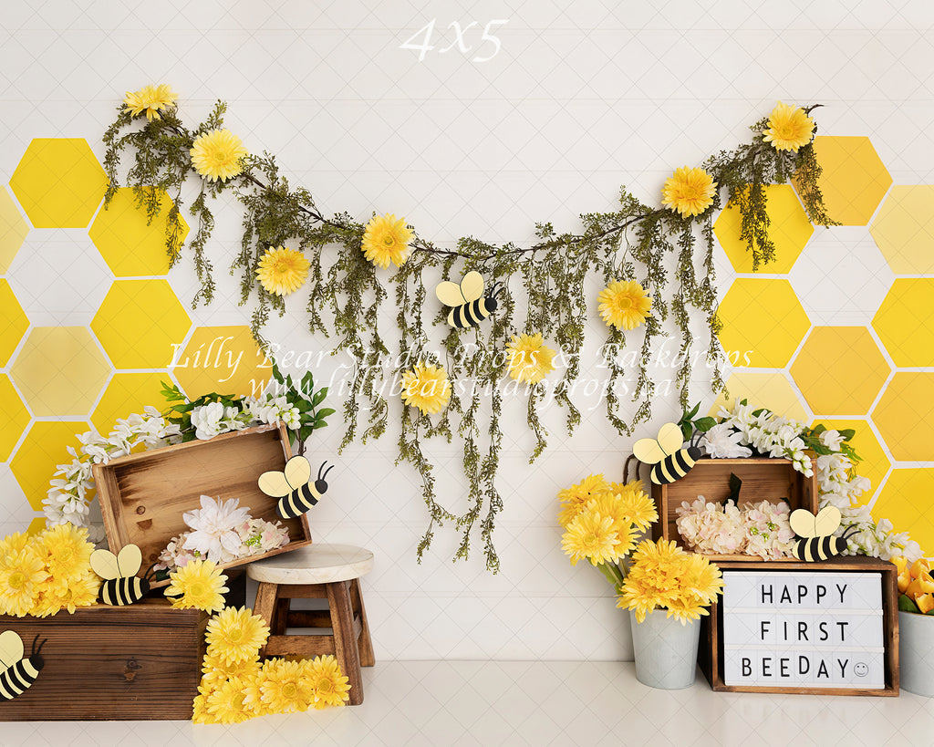 Happy Bee Day by Meagan Paige Photography sold by Lilly Bear Studio Props, bee - cake smash - FABRICS - floral - garden