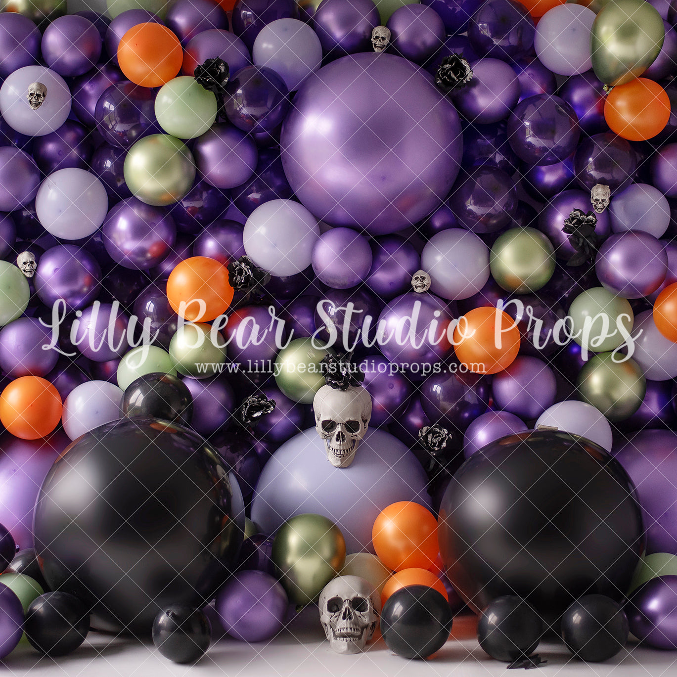 Happy Halloween Hoo! - Lilly Bear Studio Props, balloon, balloon arch, balloon garland, balloon wall, balloons, halloween, halloween balloons, halloween birthday, metallic, metallic balloon wall, metallic purple, pastel balloon wall, pastel purple, pastel wall, purple and green, purple balloon wall, purple balloons, spooky one