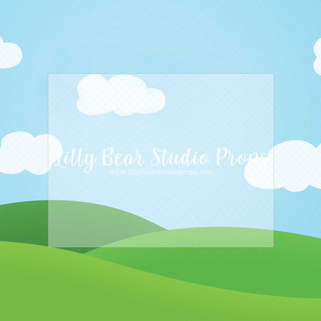 Happy Hills - Lilly Bear Studio Props, blue sky, boys, cake smash, charlie brown, clouds, field, girls, grass, green, green grass, hedges, sky, smash, snoopy, sun, sunshine