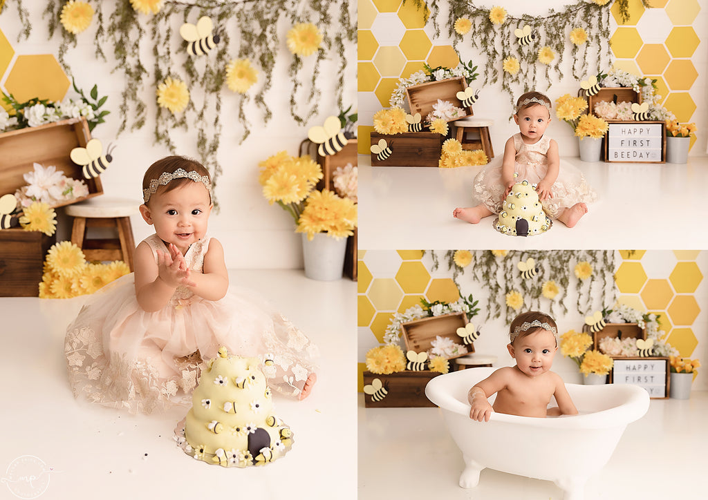 Happy Bee Day by Meagan Paige Photography sold by Lilly Bear Studio Props, bee - cake smash - FABRICS - floral - garden