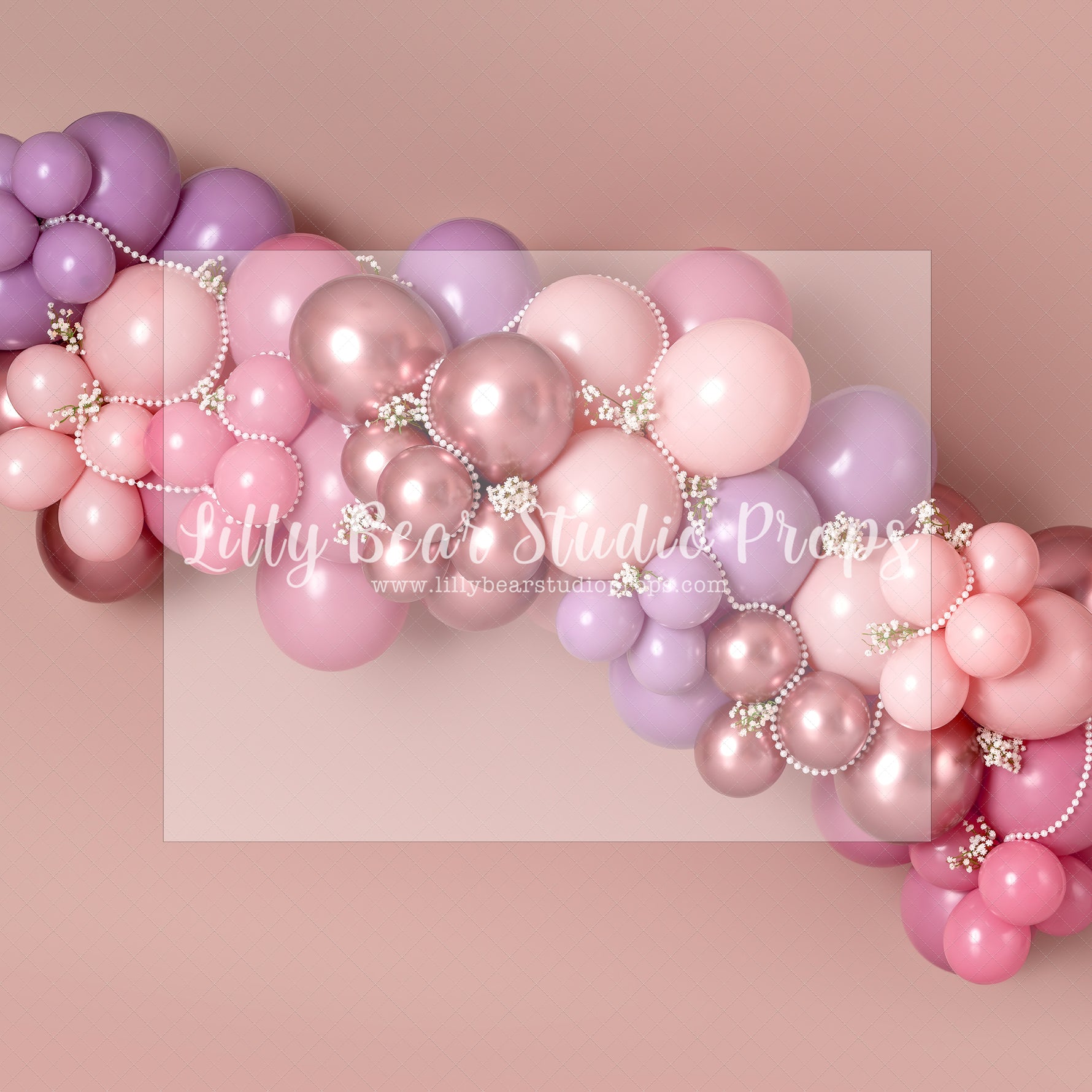 Harlow's Blush Balloon Garland - Lilly Bear Studio Props, boho balloons, boho teepee, fabric, fine art, floral, floral balloon garland, floral balloons, girls, hand painted, peony balloons, pink and white balloon garland, pink floral, poly, teepee, vinyl