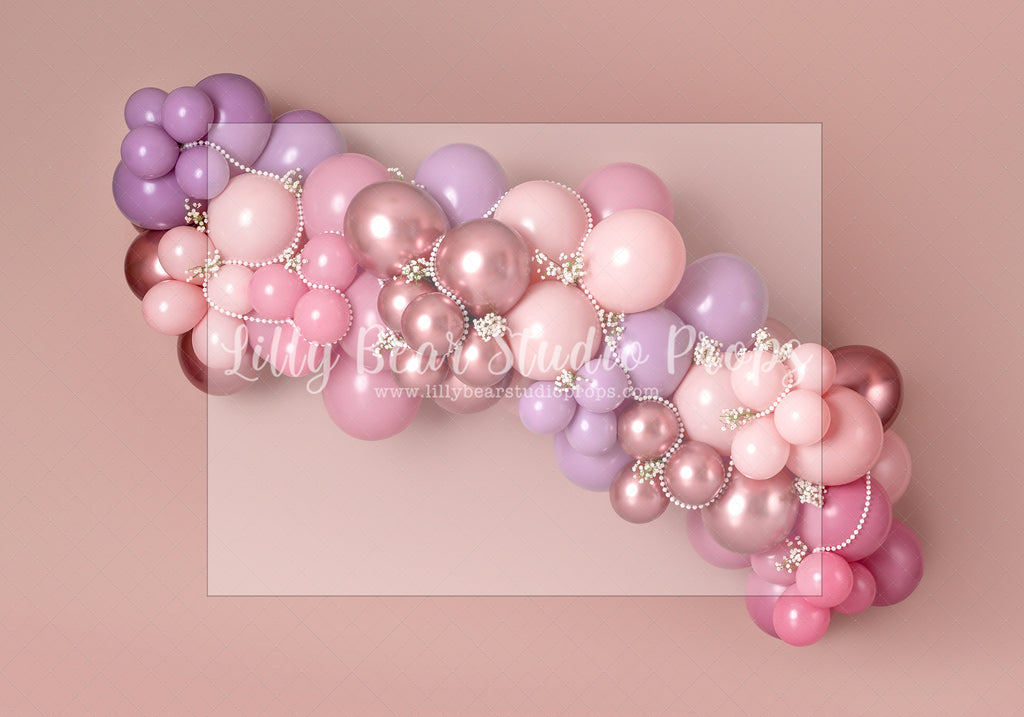 Harlow's Blush Balloon Garland - Lilly Bear Studio Props, boho balloons, boho teepee, fabric, fine art, floral, floral balloon garland, floral balloons, girls, hand painted, peony balloons, pink and white balloon garland, pink floral, poly, teepee, vinyl