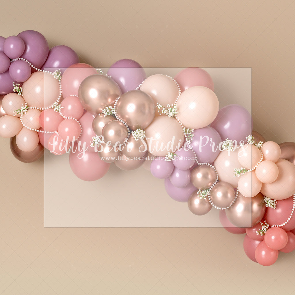 Harlow's Boho Balloon Garland - Lilly Bear Studio Props, boho balloons, boho teepee, fabric, fine art, floral, floral balloon garland, floral balloons, girls, hand painted, peony balloons, pink and white balloon garland, pink floral, poly, teepee, vinyl