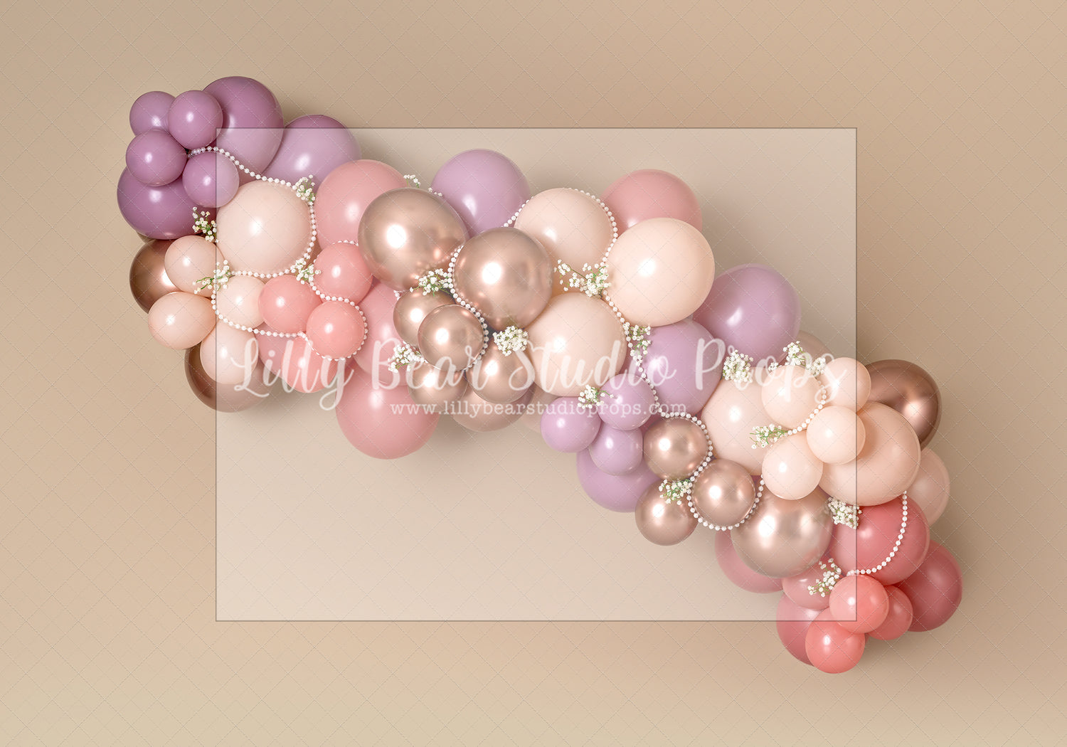 Harlow's Boho Balloon Garland - Lilly Bear Studio Props, boho balloons, boho teepee, fabric, fine art, floral, floral balloon garland, floral balloons, girls, hand painted, peony balloons, pink and white balloon garland, pink floral, poly, teepee, vinyl