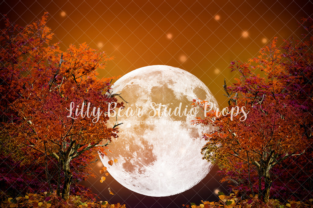 Harvest Moon - Lilly Bear Studio Props, autumn leaves, creepy halloween, dark moon, Fabric, FABRICS, fall leaves, falling leaves, full moon, glowing moon, Goodnight moon, halloween, halloween haunt, halloween mini, halloween night, haunted, moon, moonlight, moonlight forest, night moon, pumpkins, scary halloween, scary house, spooky door, spooky halloween, spooky house