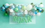 Hear Me Roar - Lilly Bear Studio Props, balloon greenery garland, blue and green balloons, blue balloons, blue confetti balloon, blue marble, dino balloons, green balloons, roar, tropical balloons