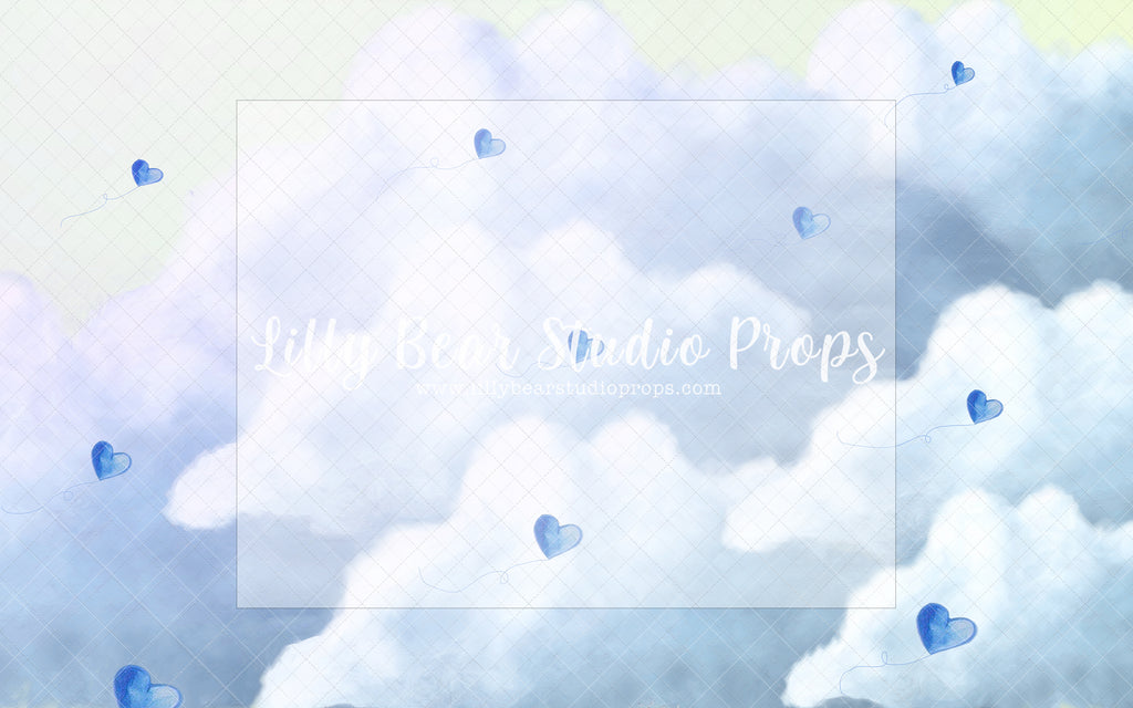 Hearts In Heaven Blue - Lilly Bear Studio Props, blue clouds, blue hearts, clouds, floral pink, hearts, pastel, pink and gold balloons, pink and white, pink and white balloons, pink balloons, pink clouds, pink floral, pink flower, pink flowers, pink hearts, valentine's, valentine's day