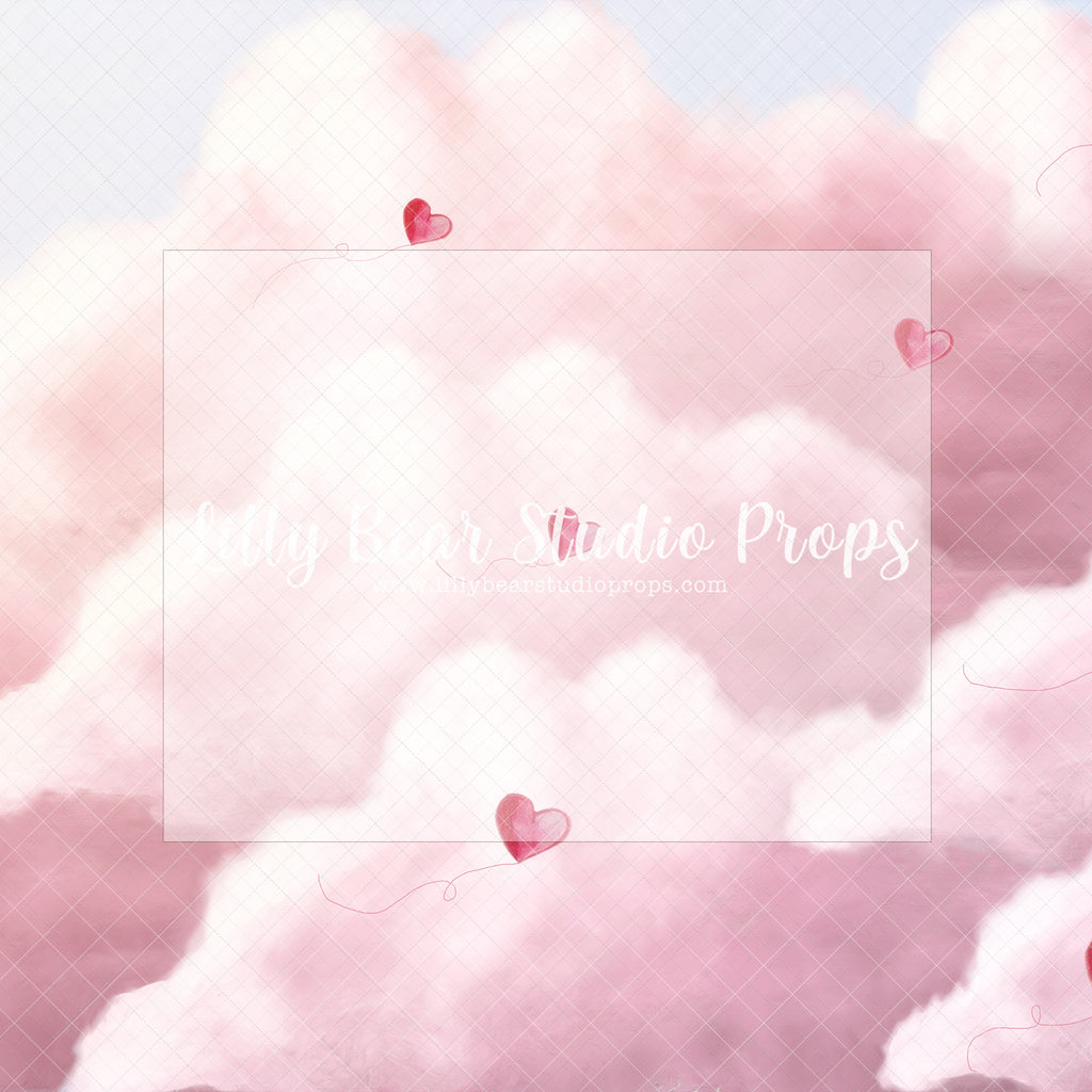 Hearts In Heaven Pink - Lilly Bear Studio Props, clouds, floral pink, hearts, pastel, pink and gold balloons, pink and white, pink and white balloons, pink balloons, pink clouds, pink floral, pink flower, pink flowers, pink hearts, valentine's, valentine's day