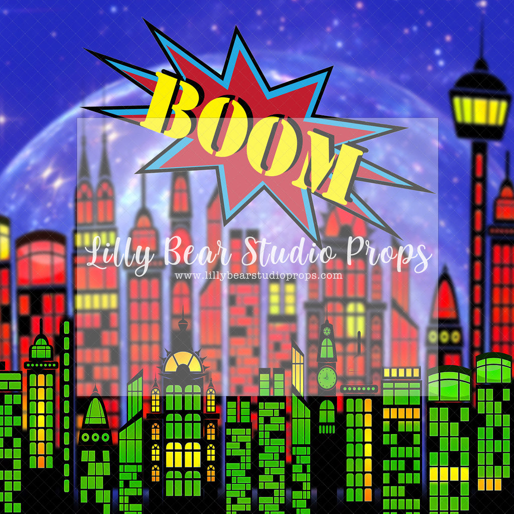 Heroes Go Boom! - Lilly Bear Studio Props, bang, Brick Wall, comic book, Fabric, little superhero, my hero, my little hero, super hero, superhero, superheros, Wrinkle Free Fabric