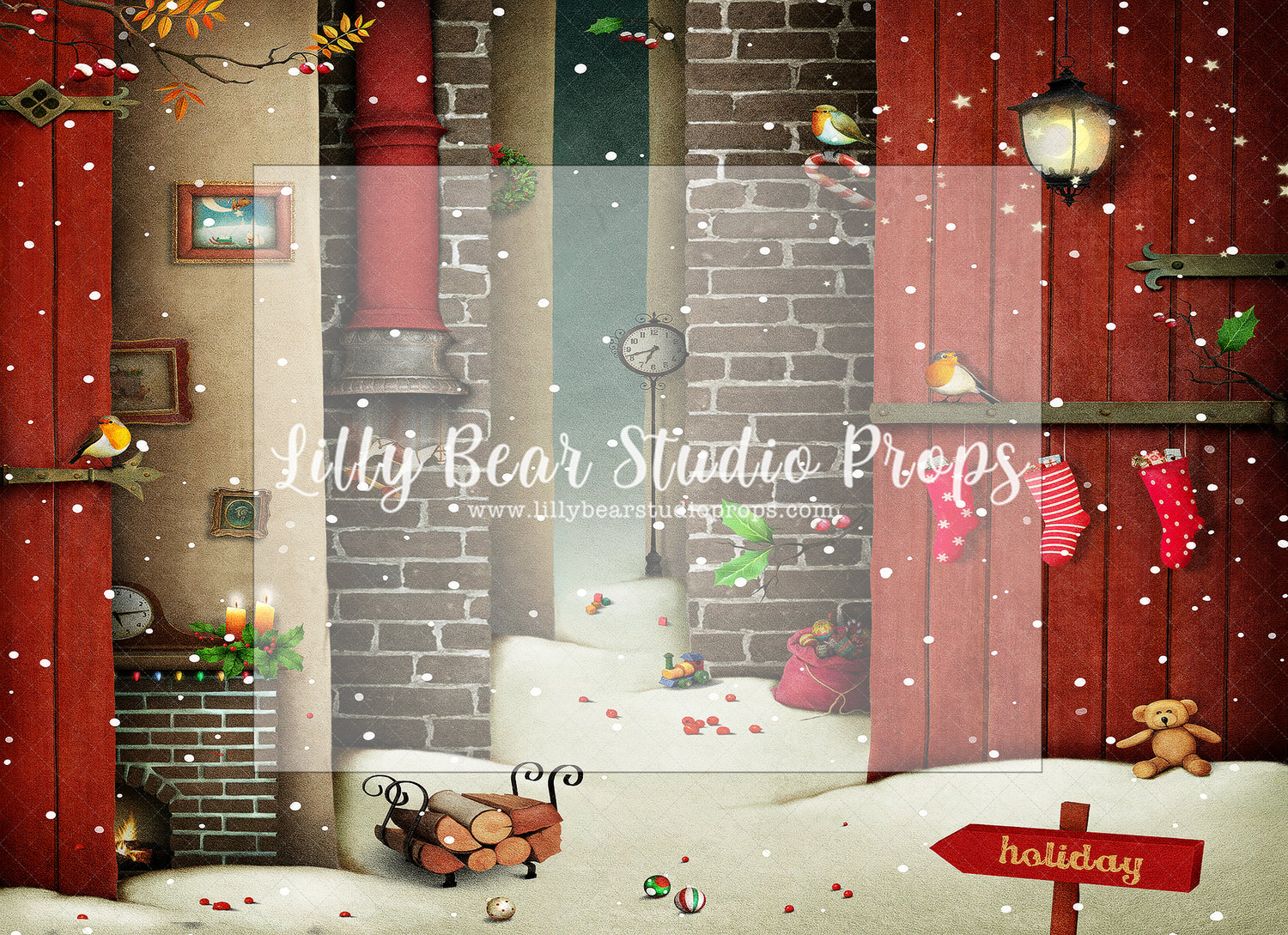 Holiday Barn - Lilly Bear Studio Props, christmas, Cozy, Decorated, Festive, Giving, Holiday, Holy, Hopeful, Joyful, Merry, Peaceful, Peacful, Red & Green, Seasonal, Winter, Xmas, Yuletide
