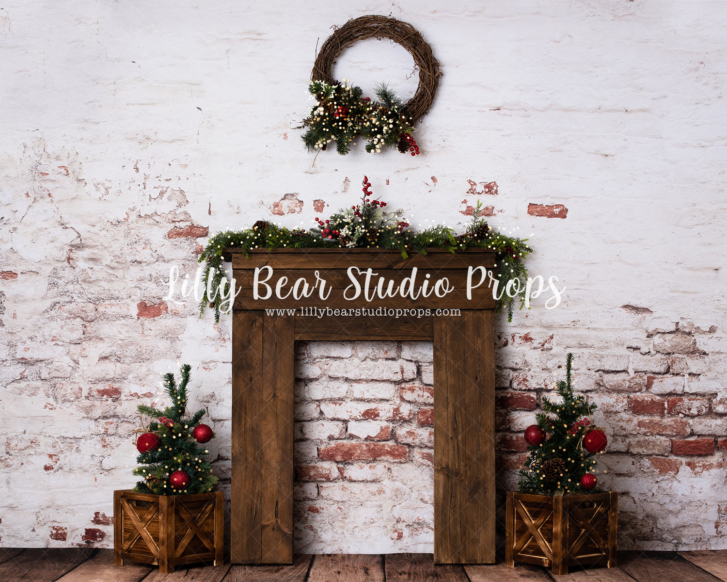Holiday Rustic Mantle by Amber Costa Photography sold by Lilly Bear Studio Props, christmas - holiday
