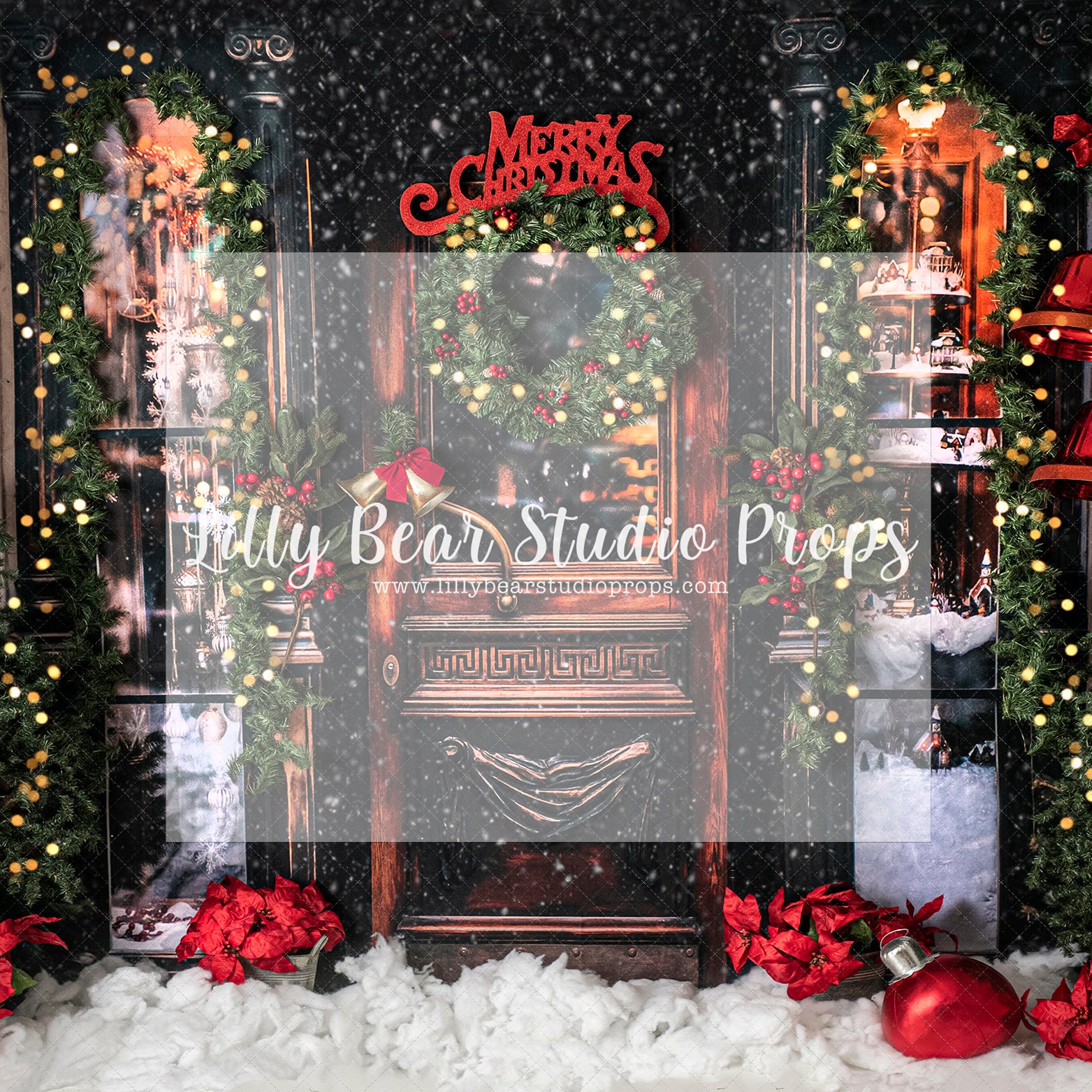 Holiday Store Front - Lilly Bear Studio Props, christmas, Cozy, Decorated, Festive, Giving, Holiday, Holy, Hopeful, Joyful, Merry, Peaceful, Peacful, Red & Green, Seasonal, Winter, Xmas, Yuletide