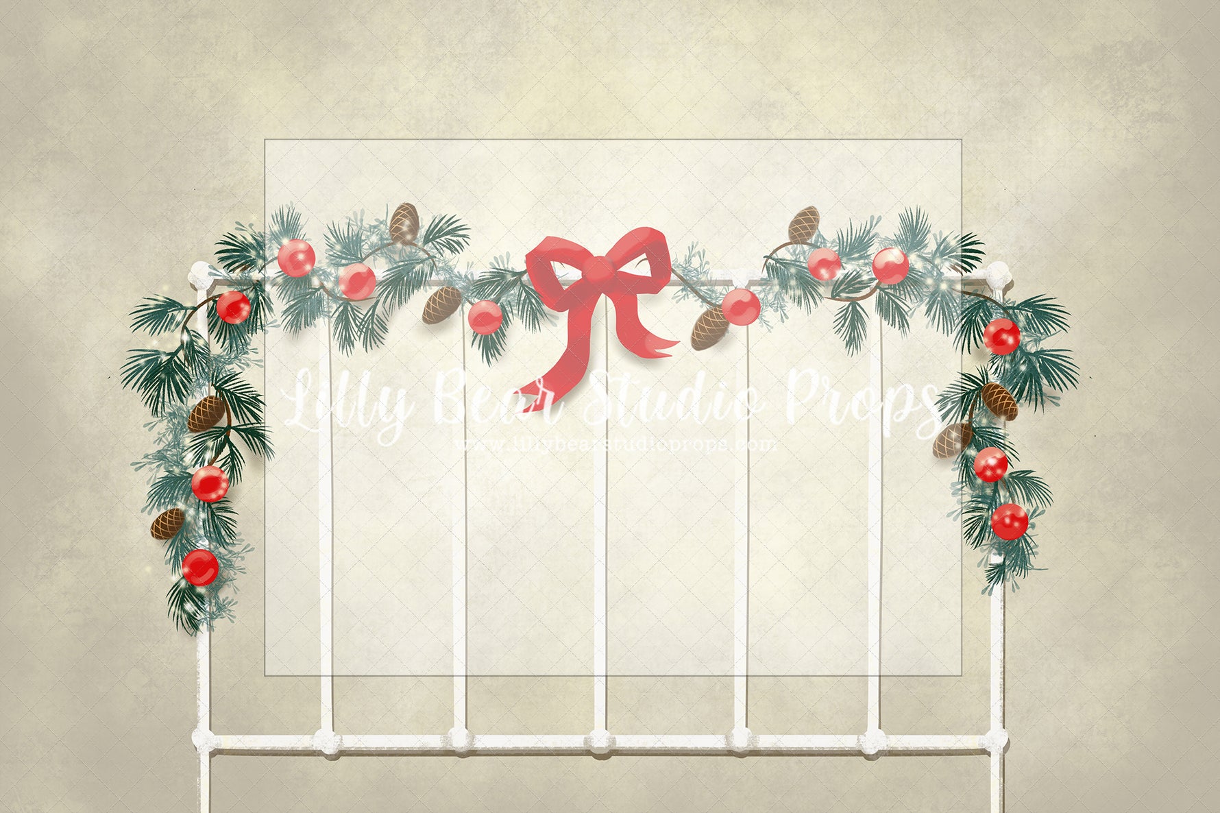 Holly Bow Headboard - Lilly Bear Studio Props, christmas, Cozy, Decorated, Festive, Giving, Holiday, Holy, Hopeful, Joyful, Merry, Peaceful, Peacful, Red & Green, Seasonal, Winter, Xmas, Yuletide