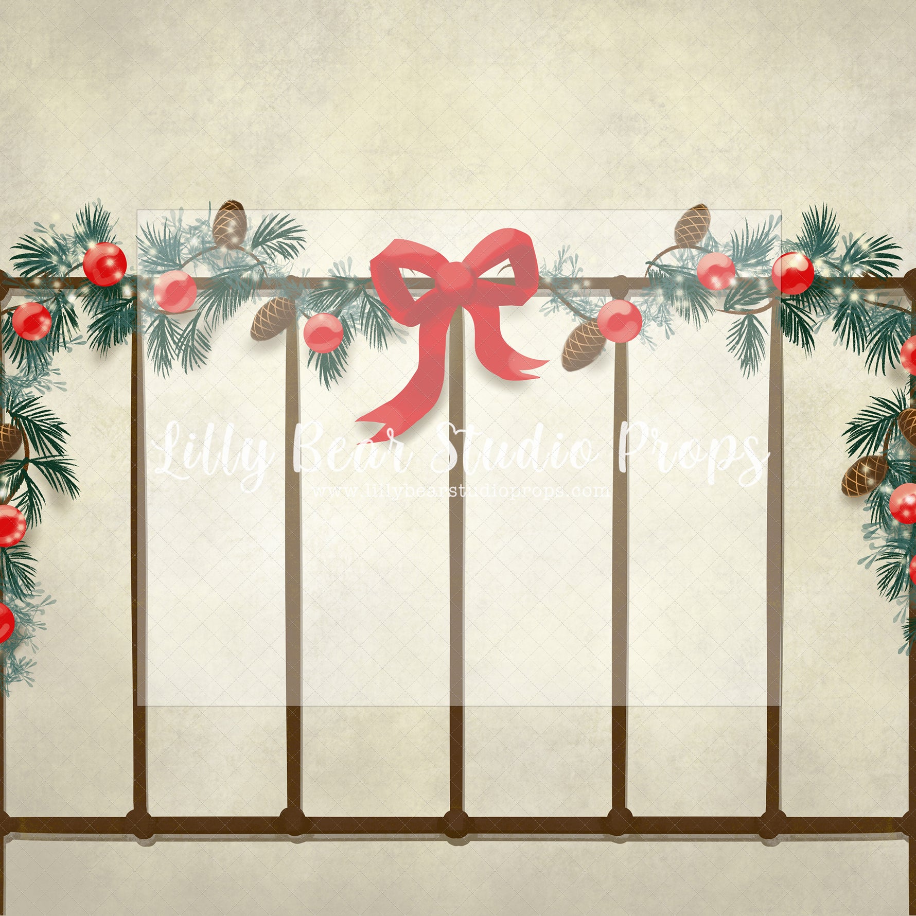 Holly Bow Warm Headboard - Lilly Bear Studio Props, christmas, Cozy, Decorated, Festive, Giving, Holiday, Holy, Hopeful, Joyful, Merry, Peaceful, Peacful, Red & Green, Seasonal, Winter, Xmas, Yuletide