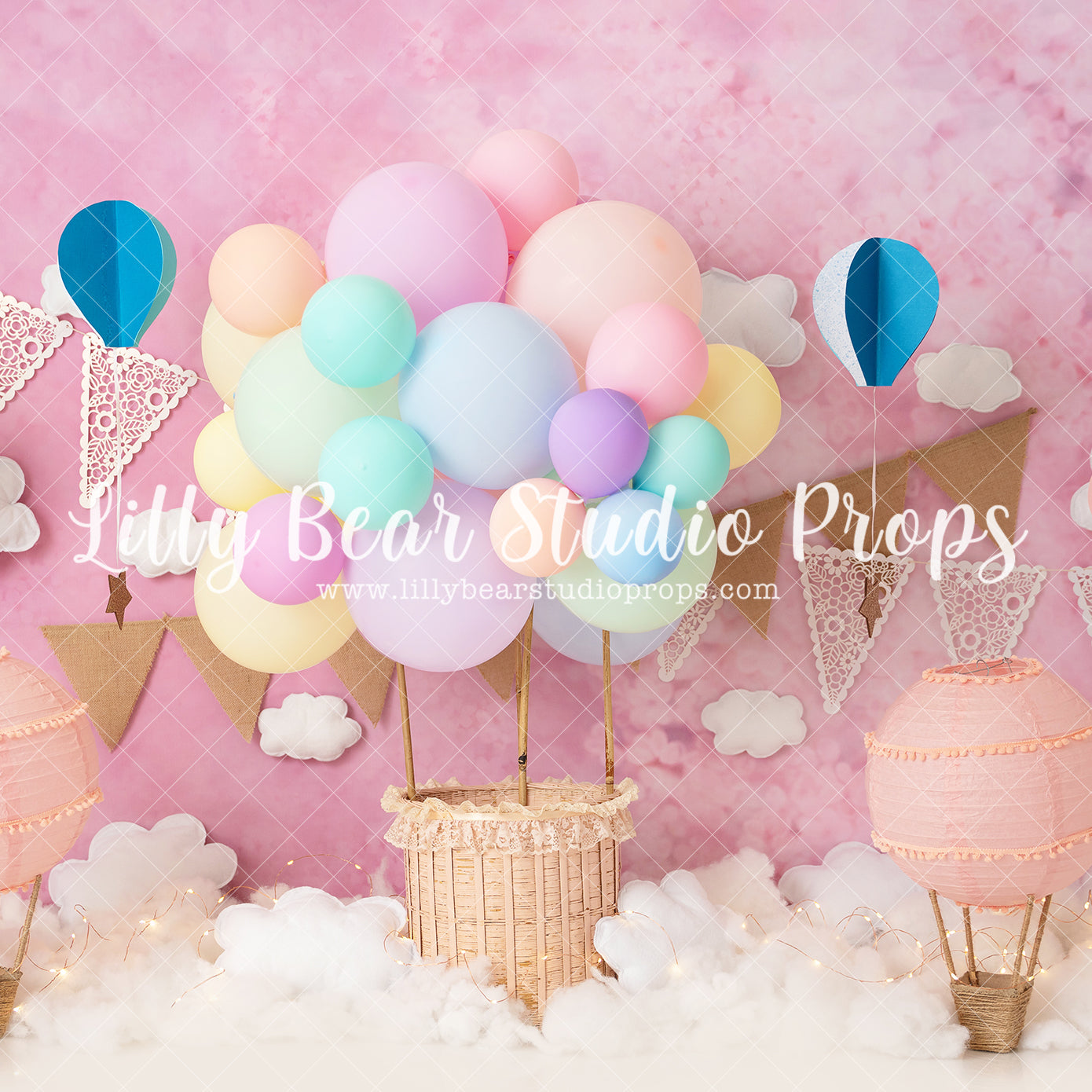 Hot Air Balloon Party - Lilly Bear Studio Props, air balloons, balloons, clouds, colourful clouds, cotton clouds, floating clouds, hot air balloon, hot air balloon rainbow, hot air balloons, hot airballoon, pink hot air balloon