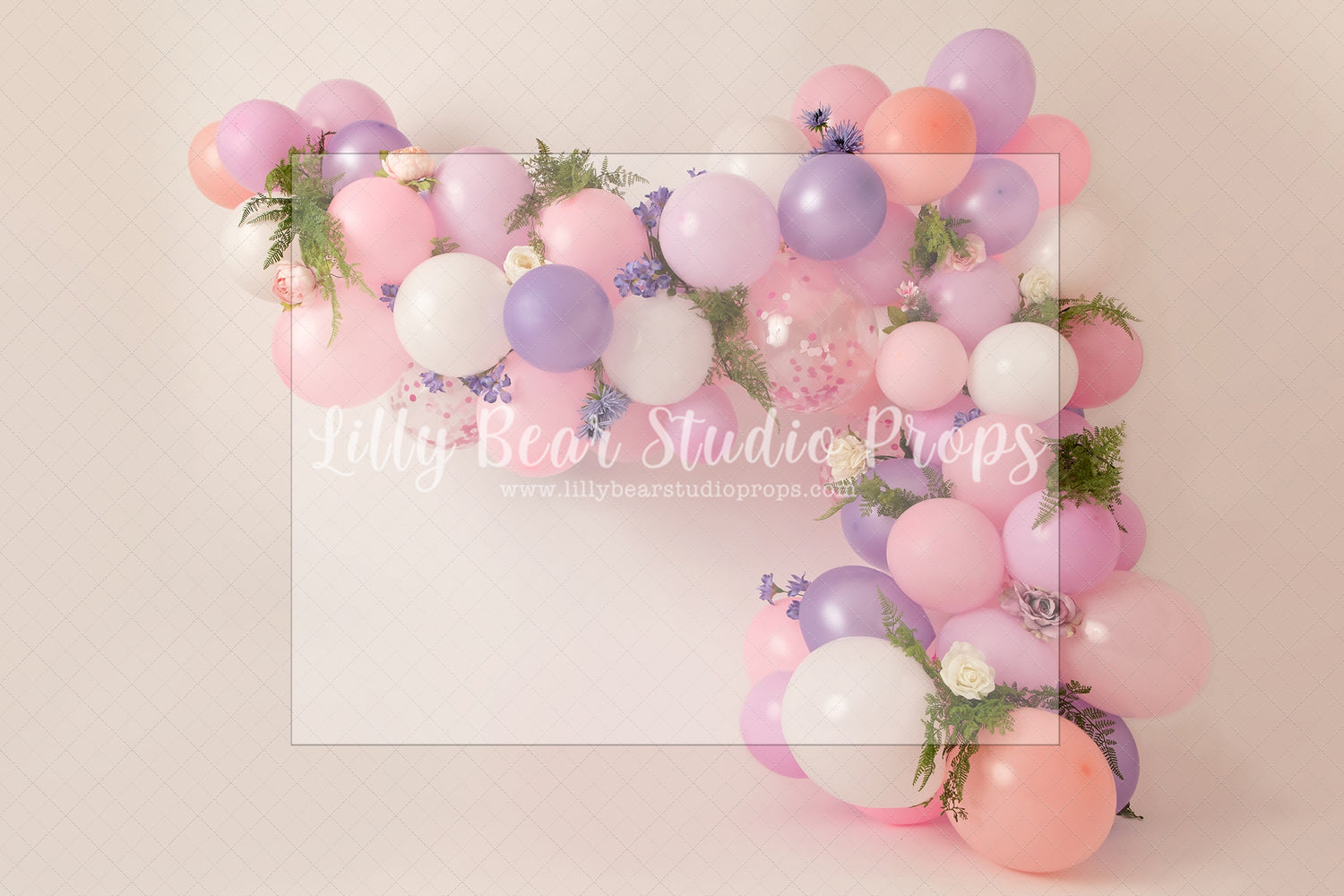Pink and Purple Garden Balloon Garland - Lilly Bear Studio Props, artistic floral, balloon, balloon arch, balloon floral garland, balloon flower garland, balloon flowers, balloon garland, balloon greenery floral garland, blushing floral, burgundy floral, chrome balloon, floral garland, green floral garland, metallic balloon, pink and purple, pink balloon, pink balloon garland, pink balloon wall