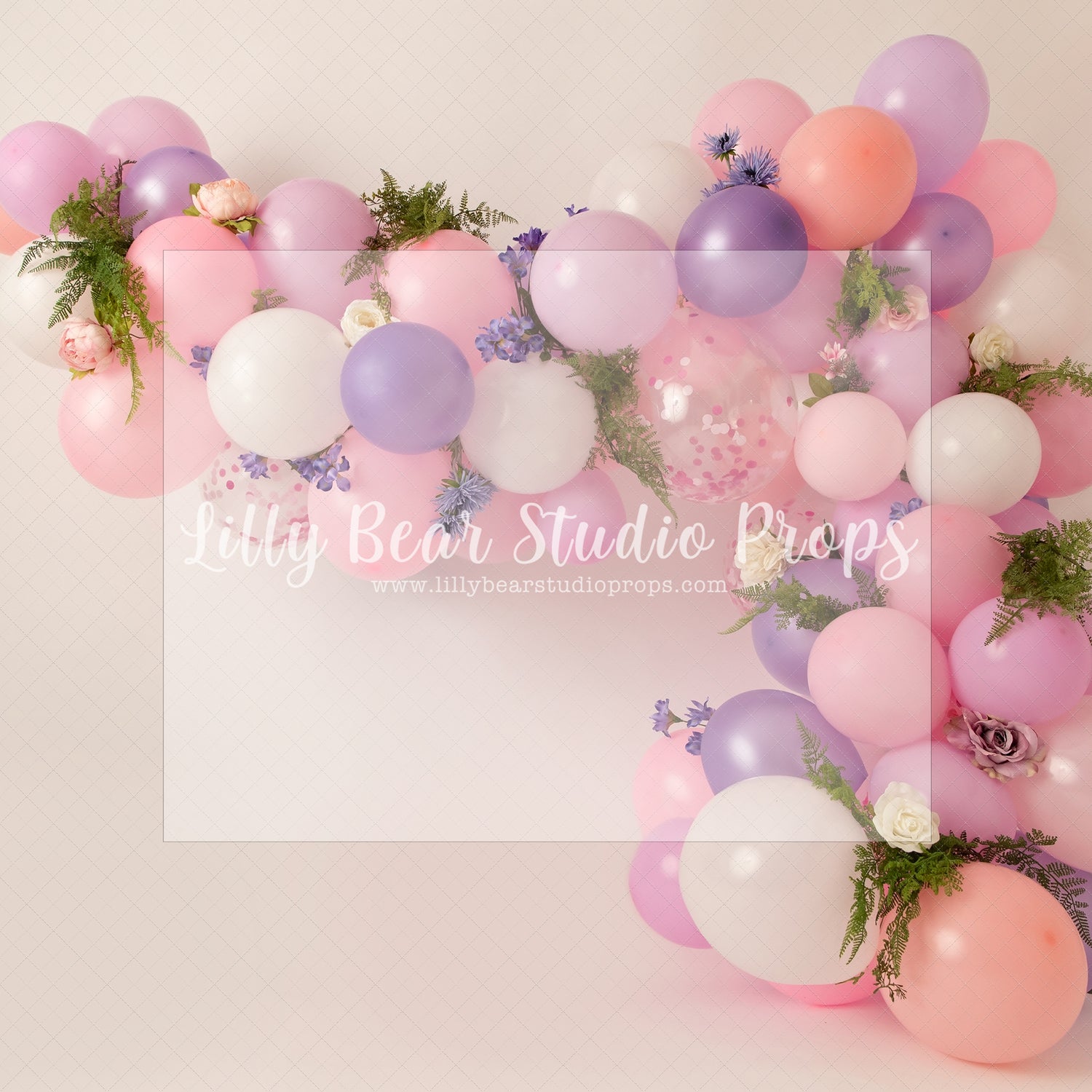 Pink and Purple Garden Balloon Garland - Lilly Bear Studio Props, artistic floral, balloon, balloon arch, balloon floral garland, balloon flower garland, balloon flowers, balloon garland, balloon greenery floral garland, blushing floral, burgundy floral, chrome balloon, floral garland, green floral garland, metallic balloon, pink and purple, pink balloon, pink balloon garland, pink balloon wall