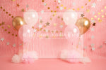 Starry Pink and Gold Party - Lilly Bear Studio Props, balloons, birthday, gold, gold balloon garland, gold balloons, gold beaded curtains, gold beads, gold curtains, gold star, gold star banner, gold stars, one, pink and gold, pink and gold balloons, pink and gold garland, pink and gold tassles, royal, royalty, white and gold balloon garland, white balloon garland, white balloons