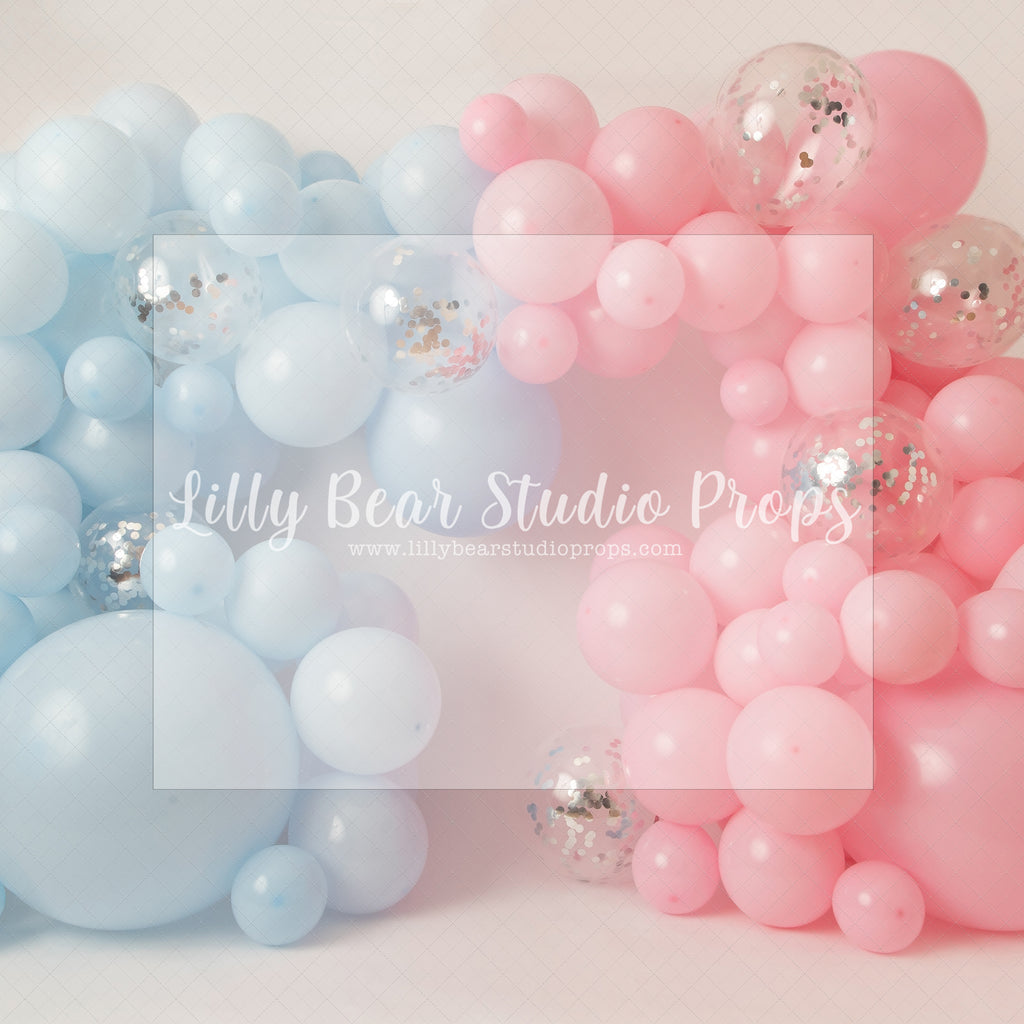 Blue Pink Twin Party - Lilly Bear Studio Props, baby blue, baby pink, blue and pink, blue balloons, blue rainbow, clouds, pink balloons, silver glitter, twin balloons
