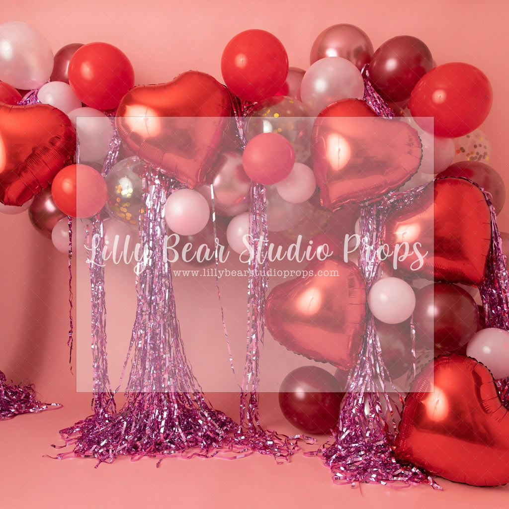 The Heart of the Party - Lilly Bear Studio Props, balloon, balloon arch, girl, heart balloons, hearts, pink, red hearts, valentines, valentines arch, valentines balloon, valentines balloons, valentines heart balloon, vday, vday minis