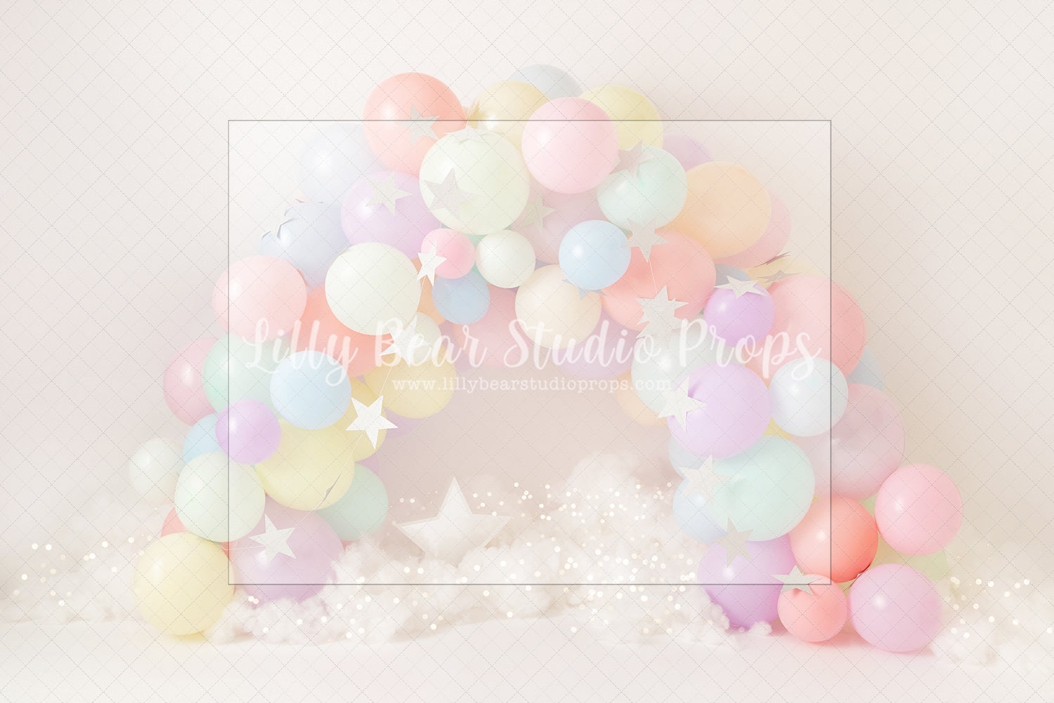 Pastel Balloon Wreath - Lilly Bear Studio Props, balloon rainbow, blue balloons, blue rainbow, boho rainbow, clouds, clouds and stars, green balloons, little stars, marble balloons, marble rainbow, orange balloons, pastel rainbow, pink balloons, purple baloons, rainbow balloons, red balloons, stars, stars clouds, yellow balloons