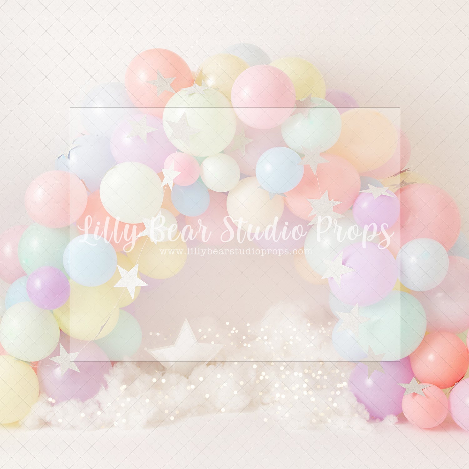 Pastel Balloon Wreath - Lilly Bear Studio Props, balloon rainbow, blue balloons, blue rainbow, boho rainbow, clouds, clouds and stars, green balloons, little stars, marble balloons, marble rainbow, orange balloons, pastel rainbow, pink balloons, purple baloons, rainbow balloons, red balloons, stars, stars clouds, yellow balloons