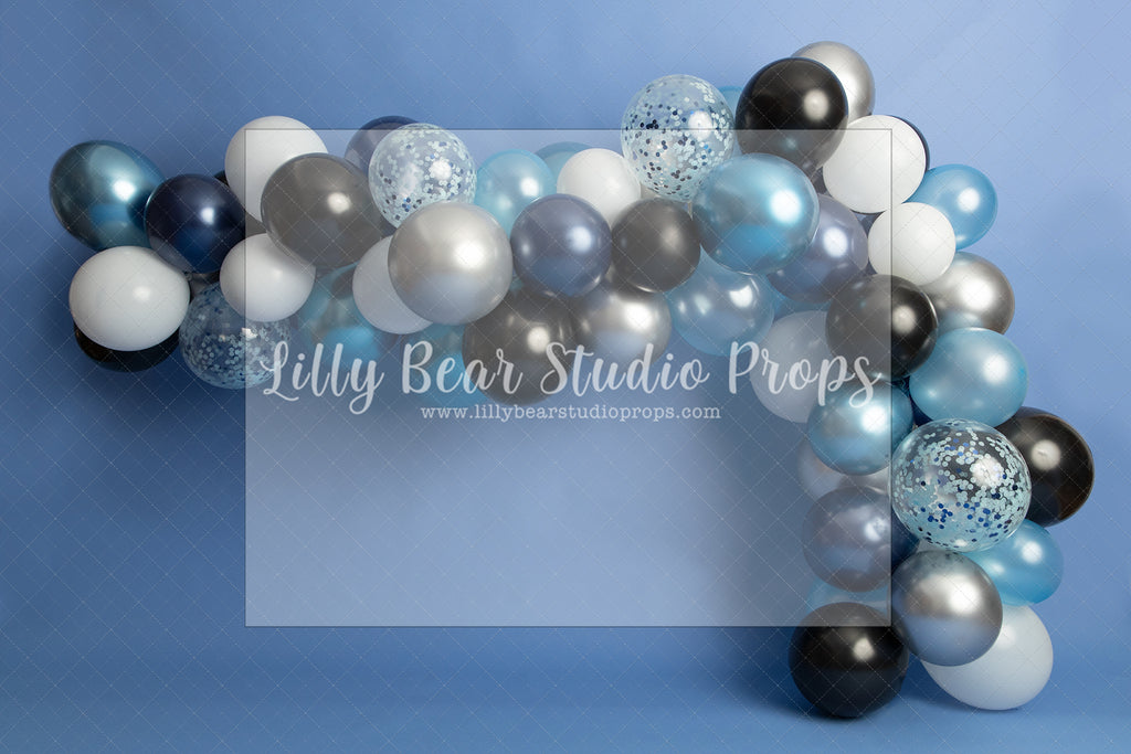 Midnight Blues - Lilly Bear Studio Props, balloons, birthday, blue, blue and gold balloons, blue balloons, boy birthday, metallic blue, metallic blue balloons, navy, one, royal, royalty, silver, silver confetti, silver confetti balloon, tassles