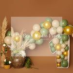 Brown Boho Greens - Lilly Bear Studio Props, boho, boho balloons, boho chic, boho greenery, boho spring, FABRICS, floral, floral garden, floral sweep, flowers, garden flowers, hand painted, hand painted floral, painted, Pampas, pampas grass, pink, pink flowers, sweep, textured, yellow flowers