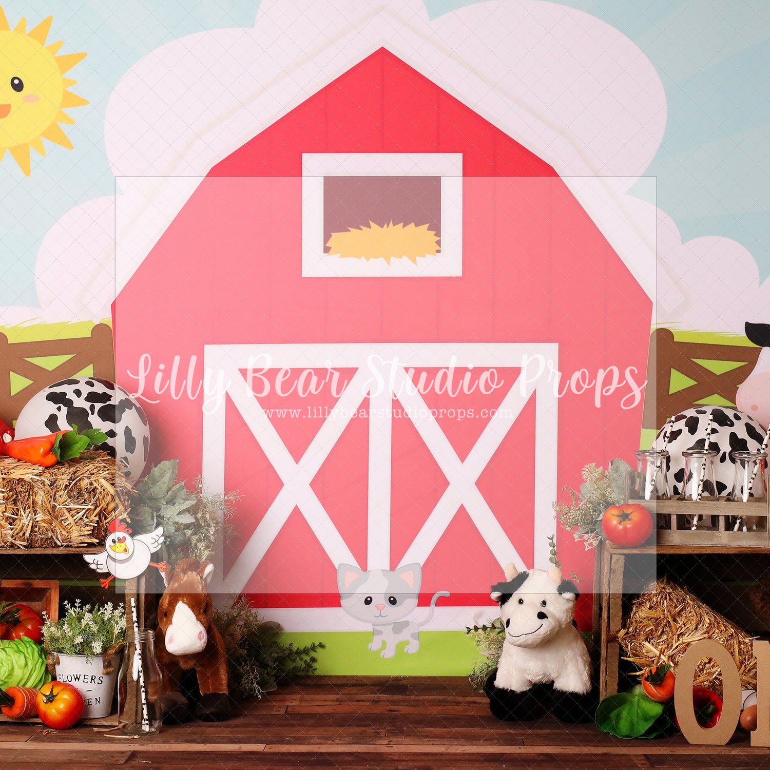 Farmhouse Fun - Lilly Bear Studio Props, animal farm, barn animals, daisy, daisy floral, daisy flowers, daisy garden, daisy garland, farm, farm animals, farm doors, farm fresh, farm girl, farmer, farmer girl, farmers market, farmhouse, floral garden, flower vines, garden, garden tea party, girl farm, red barn, red barn spring, spring garden, vines