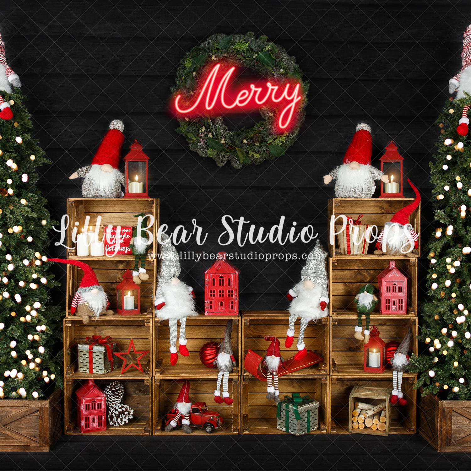 I'll Be Gnome For Christmas - Lilly Bear Studio Props, arctic pines, christmas, christmas gnomes, christmas village, evergreen trees, evergreens, gnome, gnome christmas, gnome for christmas, gnome place like home, gnomes, holiday, holiday christmas, merry sign, neon, neon merry, pine trees, silver winter, snow, snowflakes, snowy forest, snowy pine, snowy pine trees, snowy trees, village, white christmas, white holiday, white winter, winter, winter christmas, winter diamond
