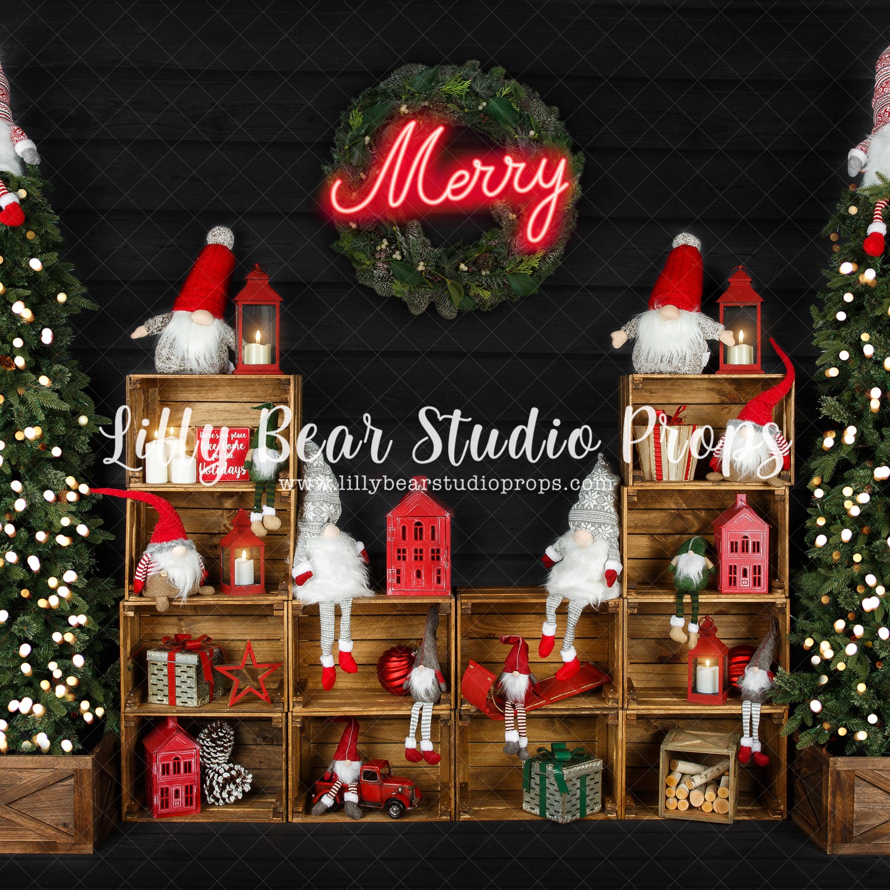 I'll Be Gnome For Christmas - Lilly Bear Studio Props, arctic pines, christmas, christmas gnomes, christmas village, evergreen trees, evergreens, gnome, gnome christmas, gnome for christmas, gnome place like home, gnomes, holiday, holiday christmas, merry sign, neon, neon merry, pine trees, silver winter, snow, snowflakes, snowy forest, snowy pine, snowy pine trees, snowy trees, village, white christmas, white holiday, white winter, winter, winter christmas, winter diamond