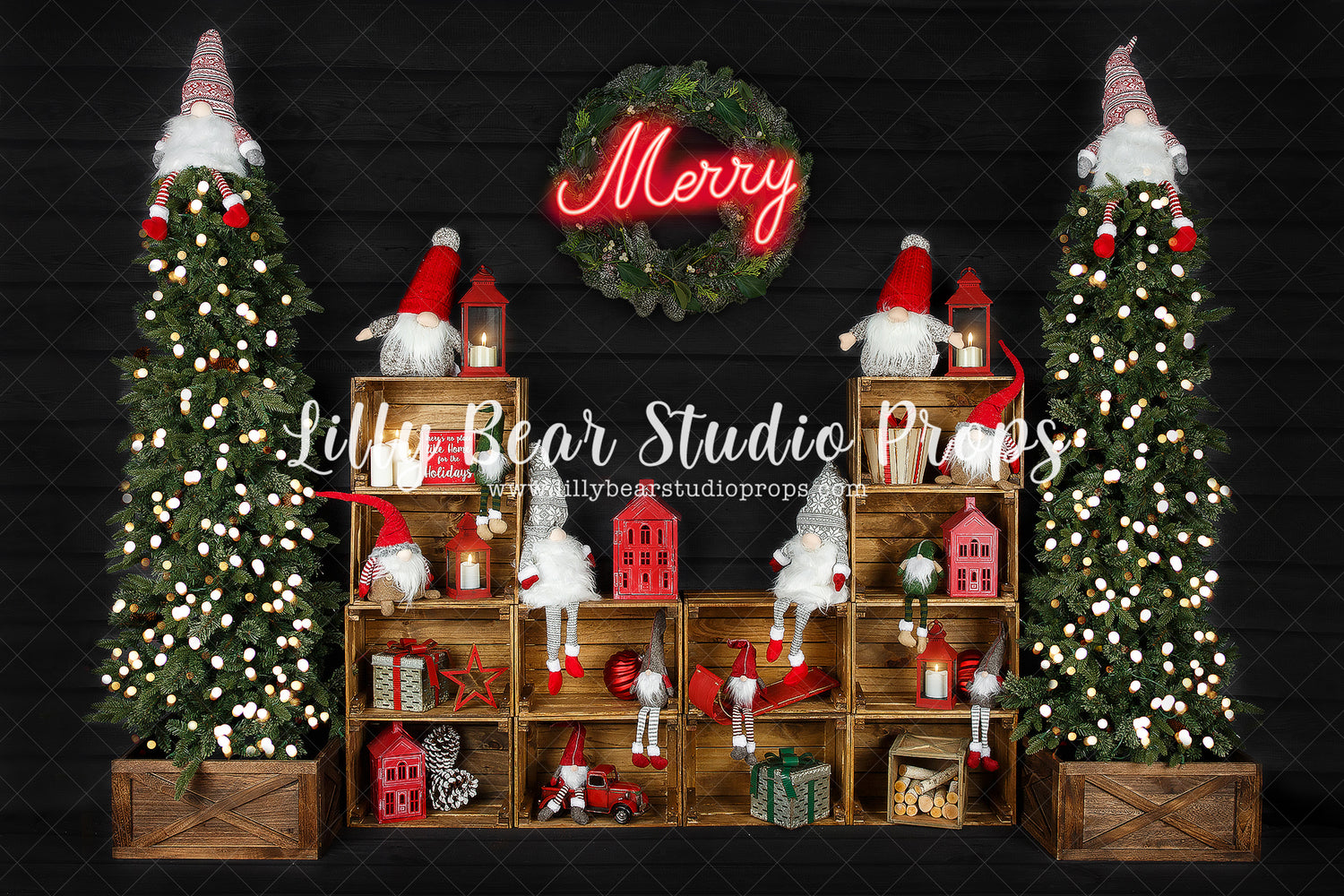 I'll Be Gnome For Christmas - Lilly Bear Studio Props, arctic pines, christmas, christmas gnomes, christmas village, evergreen trees, evergreens, gnome, gnome christmas, gnome for christmas, gnome place like home, gnomes, holiday, holiday christmas, merry sign, neon, neon merry, pine trees, silver winter, snow, snowflakes, snowy forest, snowy pine, snowy pine trees, snowy trees, village, white christmas, white holiday, white winter, winter, winter christmas, winter diamond