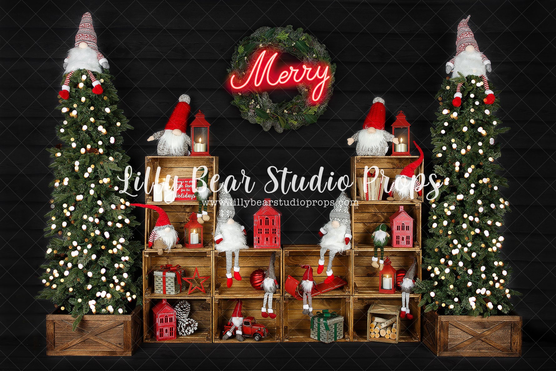 I'll Be Gnome For Christmas - Lilly Bear Studio Props, arctic pines, christmas, christmas gnomes, christmas village, evergreen trees, evergreens, gnome, gnome christmas, gnome for christmas, gnome place like home, gnomes, holiday, holiday christmas, merry sign, neon, neon merry, pine trees, silver winter, snow, snowflakes, snowy forest, snowy pine, snowy pine trees, snowy trees, village, white christmas, white holiday, white winter, winter, winter christmas, winter diamond
