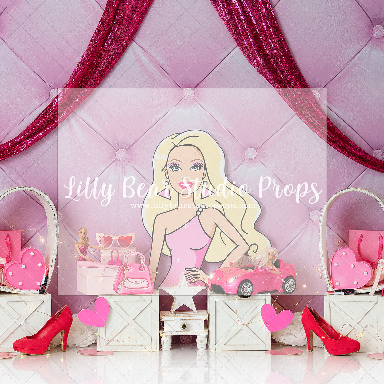 I'm a Barbie Girl - Lilly Bear Studio Props, barbie, barbie balloons, barbie doll, barbie girl, pink and black, Wrinkle Free Fabric