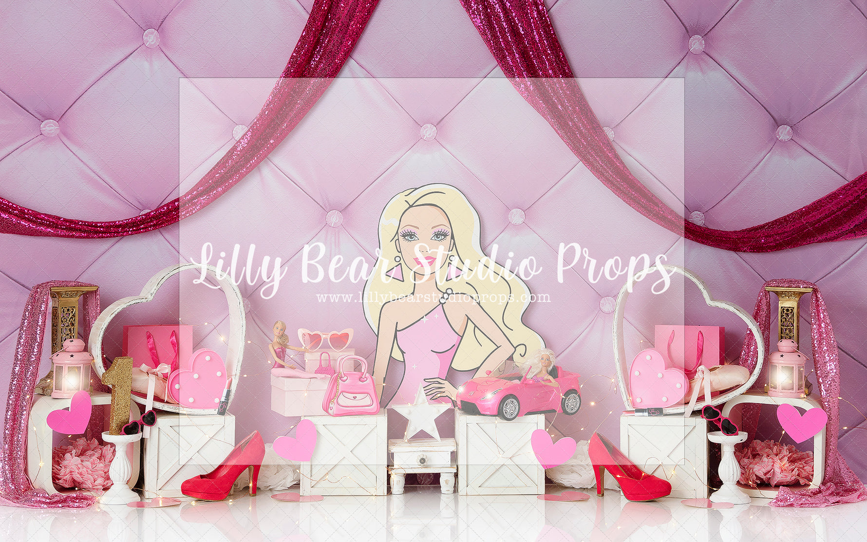 I'm a Barbie Girl - Lilly Bear Studio Props, barbie, barbie balloons, barbie doll, barbie girl, pink and black, Wrinkle Free Fabric