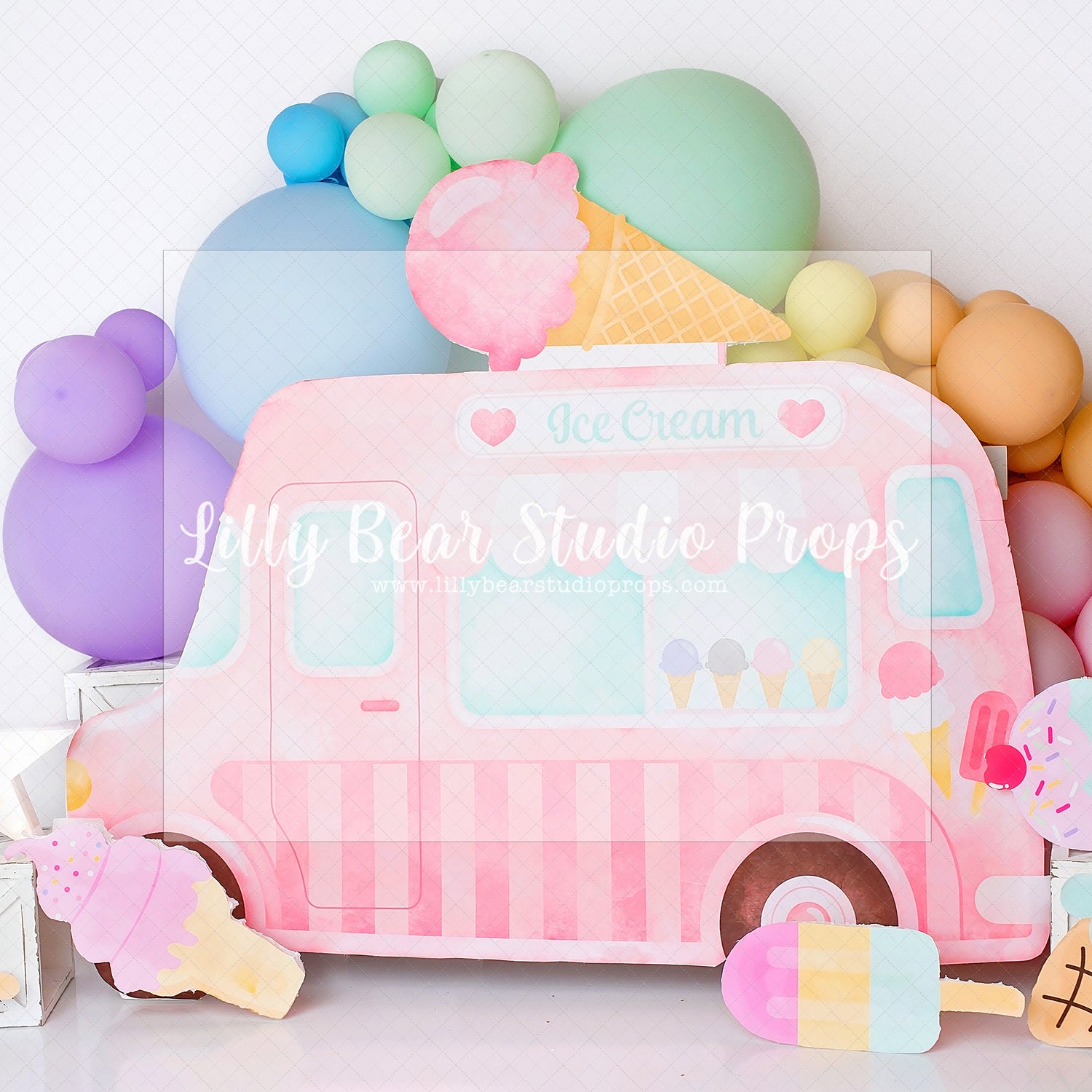 Ice Cream Truck - Lilly Bear Studio Props, creamy ice cream, ice cream, ice cream balloons, ice cream cart, ice cream gelato, Ice cream parlor, ice cream parlour, ice cream shop, ice cream shoppe, ice cream stand, ice cream truck