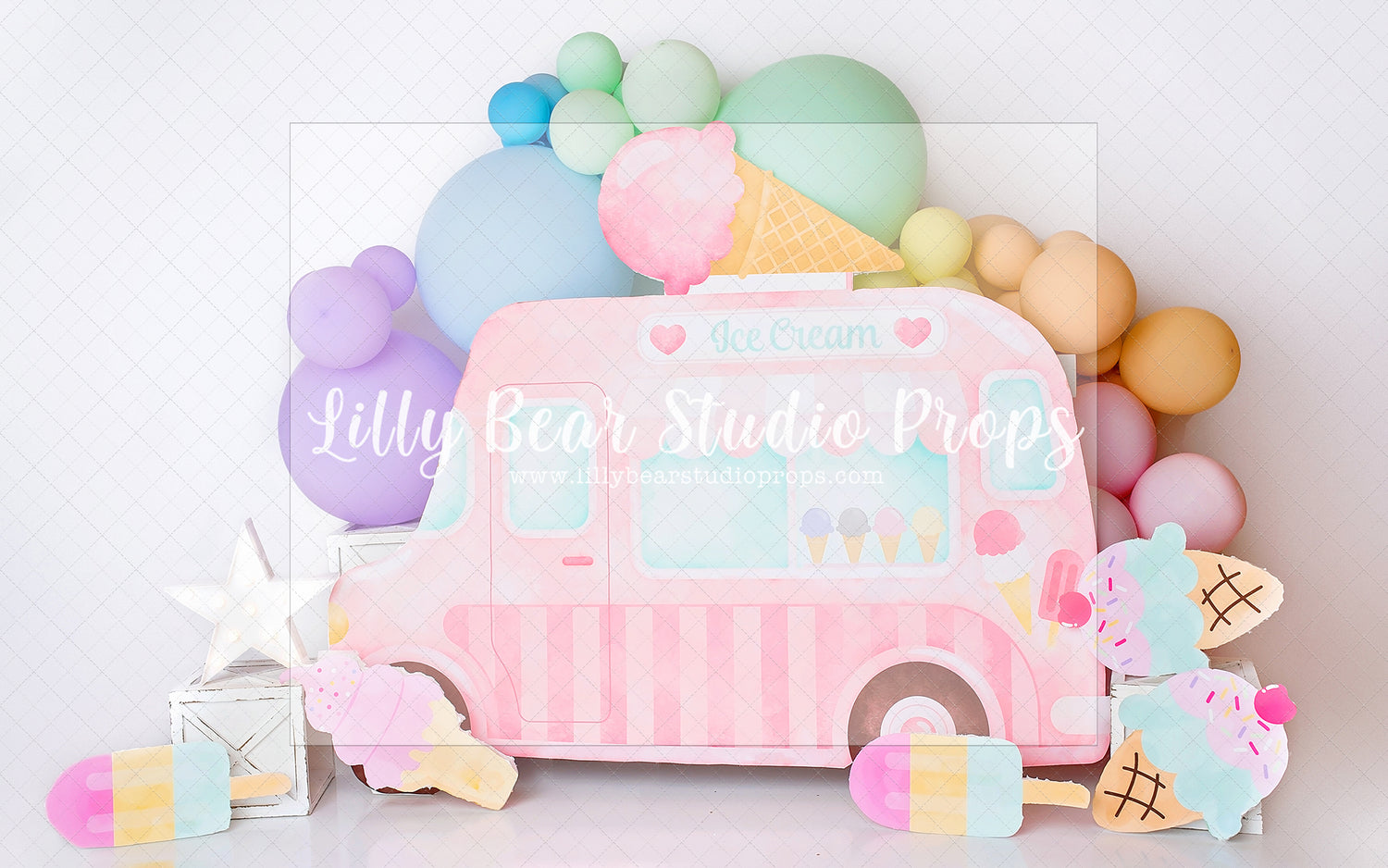 Ice Cream Truck - Lilly Bear Studio Props, creamy ice cream, ice cream, ice cream balloons, ice cream cart, ice cream gelato, Ice cream parlor, ice cream parlour, ice cream shop, ice cream shoppe, ice cream stand, ice cream truck