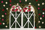 In Bloom Spring Rose Arch - Lilly Bear Studio Props, boxwood, boxwood wall, bush, FABRICS, floral, flowers, frame, garden, grass, green wall, greenery, pink rose, pink roses, purple roses, red rose, red roses, rose, roses, spring, valentine, valentines, valentines day, white roses, window