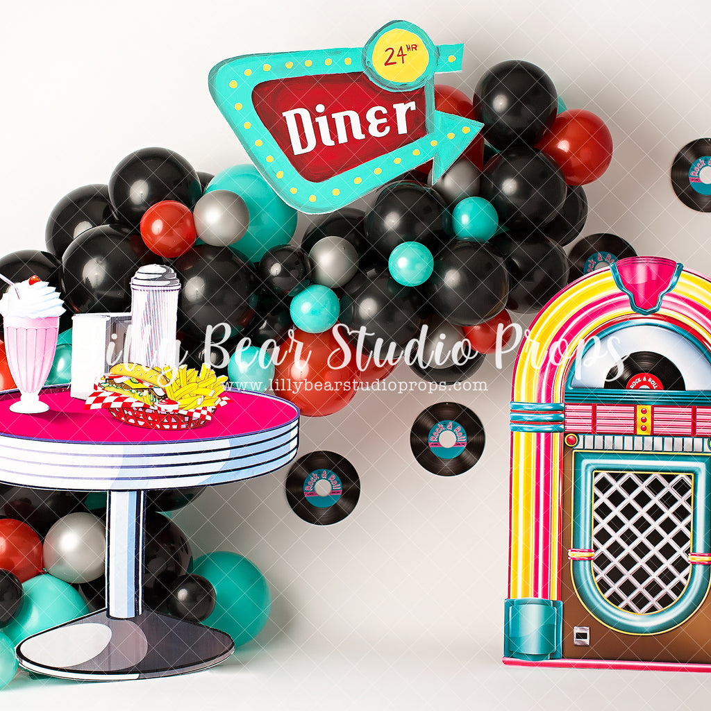 It's Diner Time by Zazz Photography sold by Lilly Bear Studio Props, balloon arch - balloon garland - balloons - black