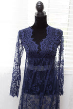 Long Sleeve Navy Lace Maternity Gown by Lilly Bear Studio Props sold by Lilly Bear Studio Props, dress - lace dress - l