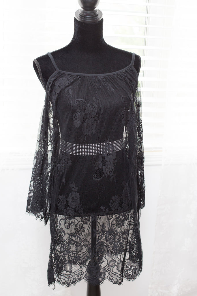Black Lace Dress - Off Shoulder by Lilly Bear Studio Props sold by Lilly Bear Studio Props, dress - lace dress - lace m